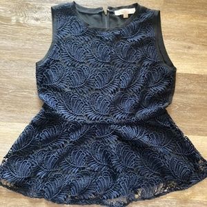 LOFT Navy Lace Peplum Sleeveless Blouse (size 2)